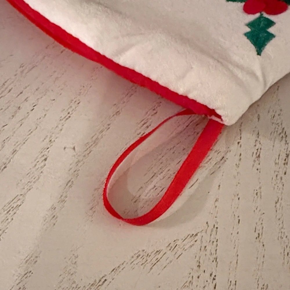 Vtg quilted festive red Christmas stocking with Santa and Snowman